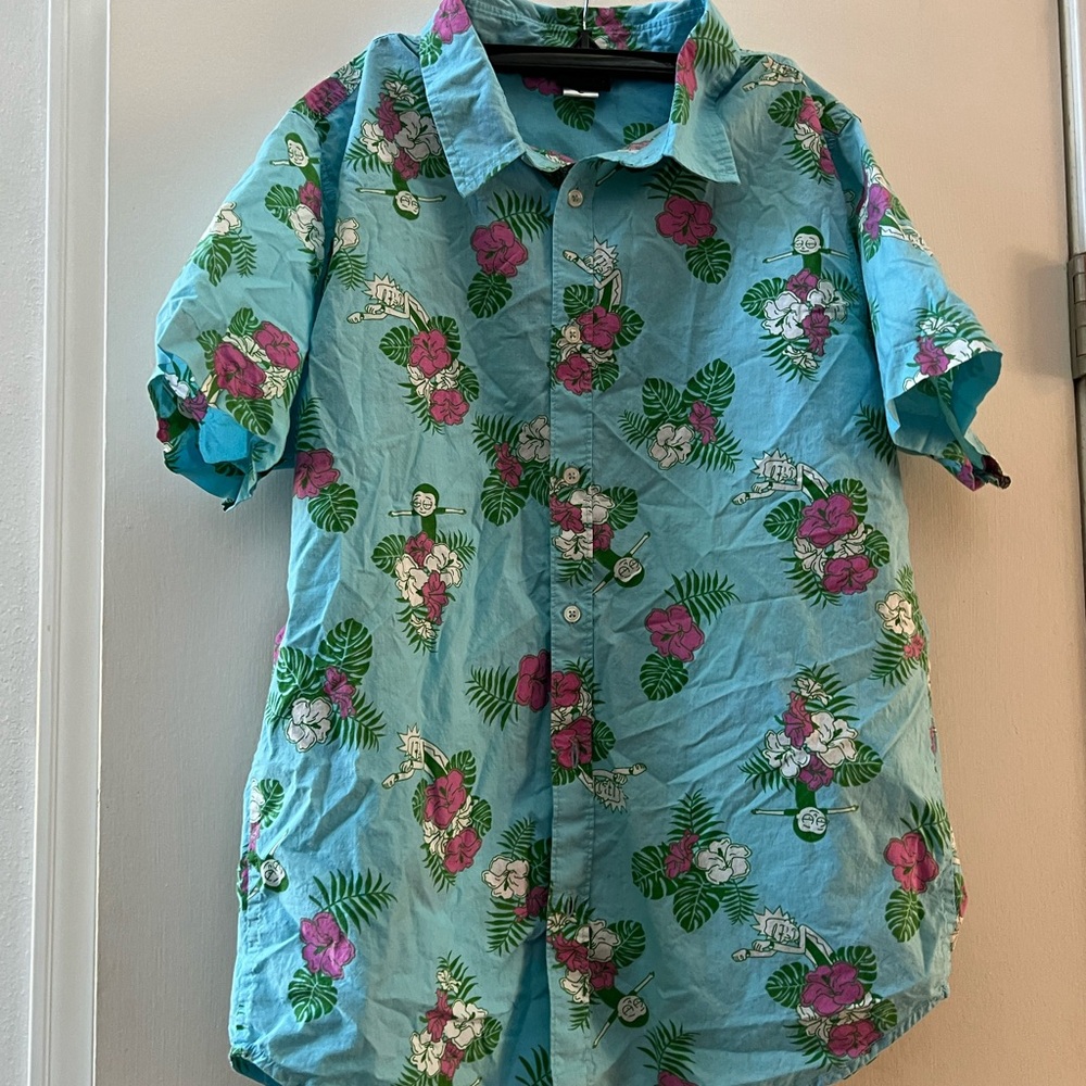 Tropical Floral Men's Casual Shirt - Light Blue and Pink